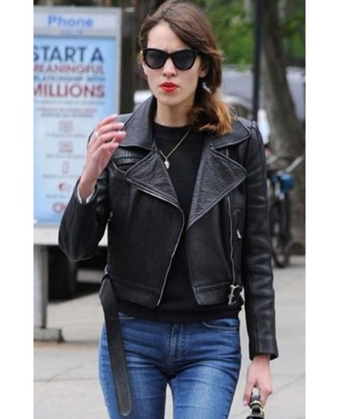 Biker Style Alexa Chung Black Leather Jacket