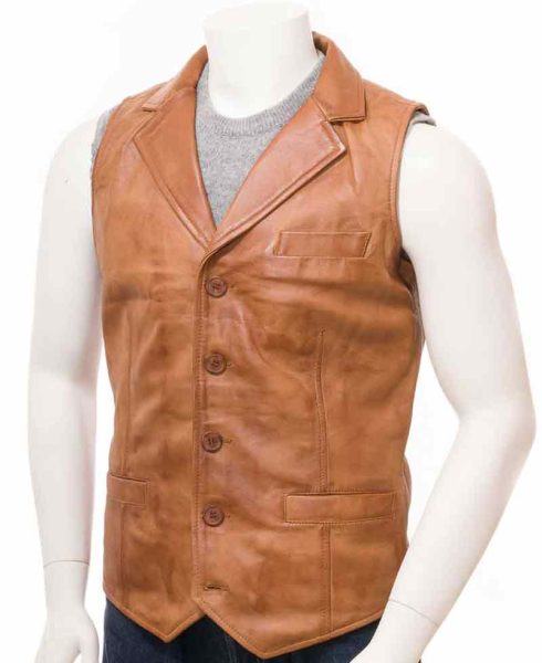 Men's Tan Brown Leather Vest