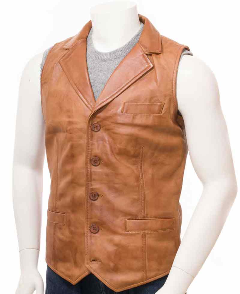 Men's Tan Brown Leather Vest