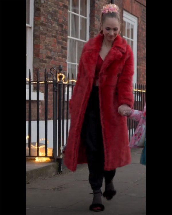 Ted Lasso Juno Temple Red Fur Coat