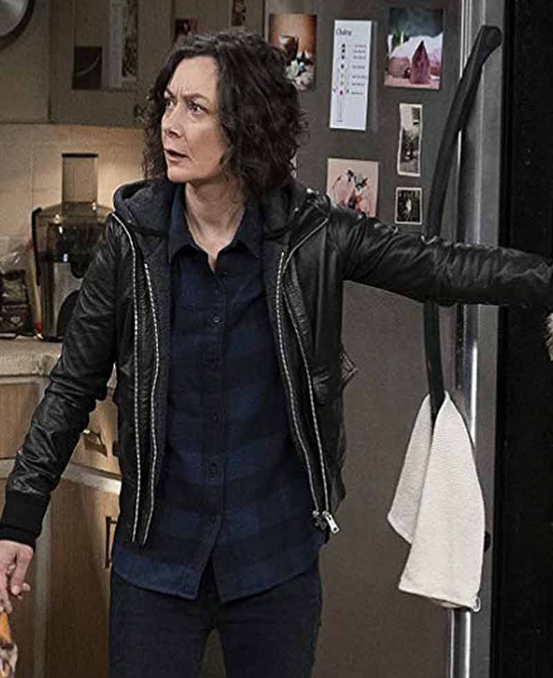 The Conners  Sara Gilbert Leather Jacket with Hoodie