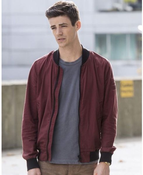 The Flash Grant Gustin Burgundy Bomber Jacket