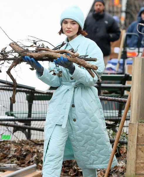 Zoey Deutch The Politician Light Blue Coat