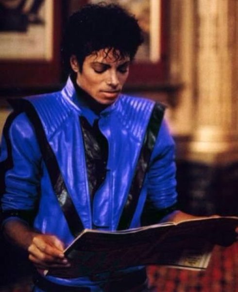 blue leather jacket