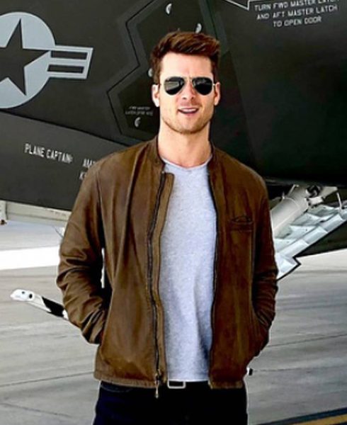 glen powell leather jacket