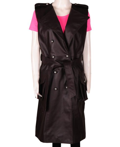 Troian Bellisario Pretty Little Liars Black Leather Vest Coat