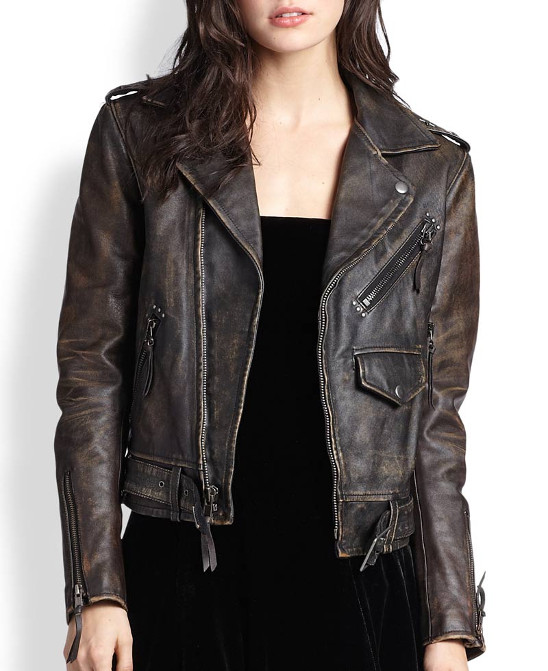 Women's Moto Asymmetrical Distressed Leather Jacket