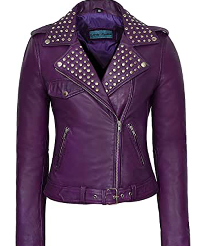 Women's Purple Studded Leather Jacket