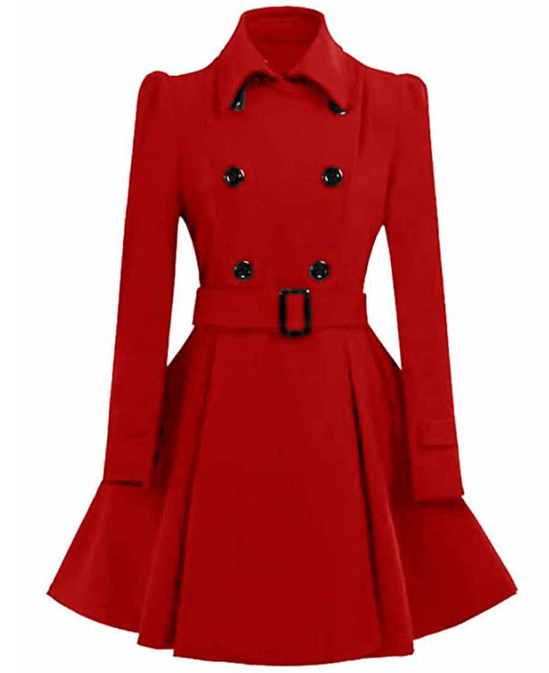 Women's Double Breasted Swing Wool Peacoat