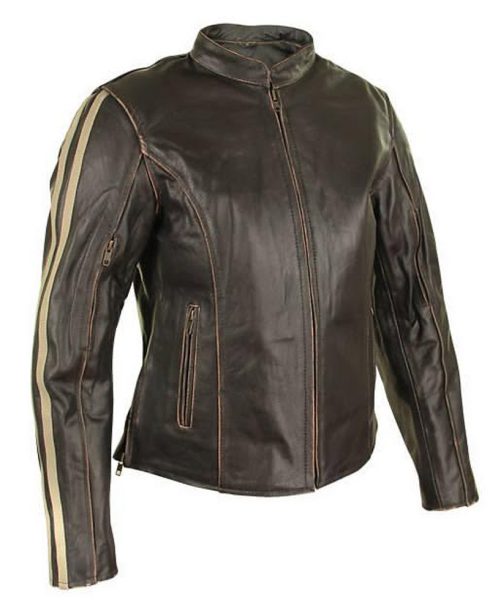 Women's Motorcycle Dark Brown Cafe Racer Leather Jacket