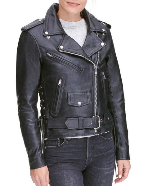 Womens Classic Style Biker Asymmetrical Jacket