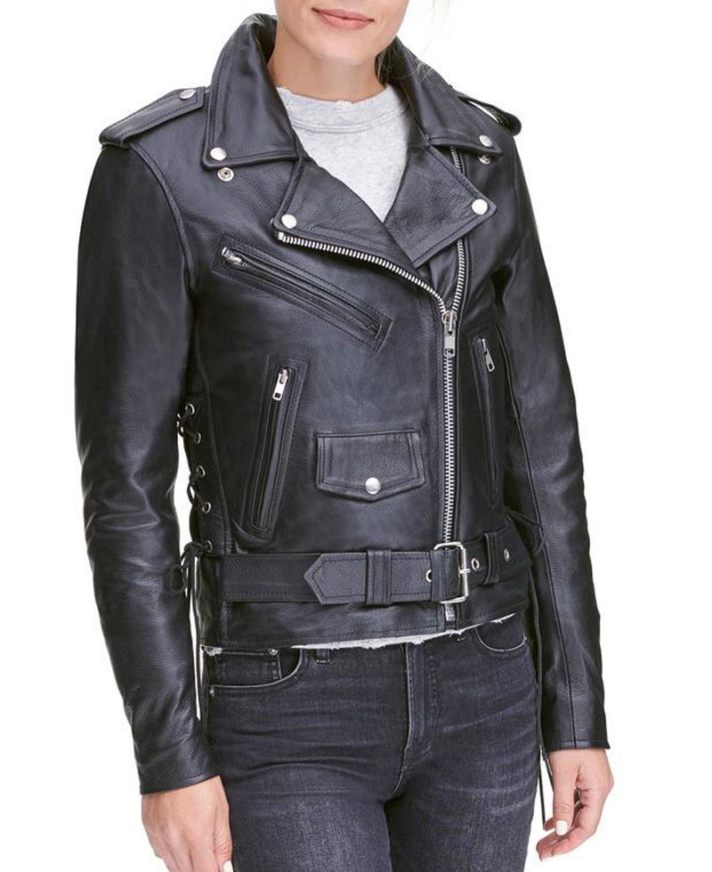Womens Classic Style Biker Asymmetrical Jacket