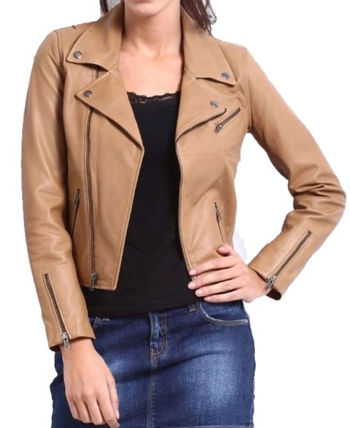 Women's FJ043 Asymmetrical Motorcycle Brown Leather Jacket