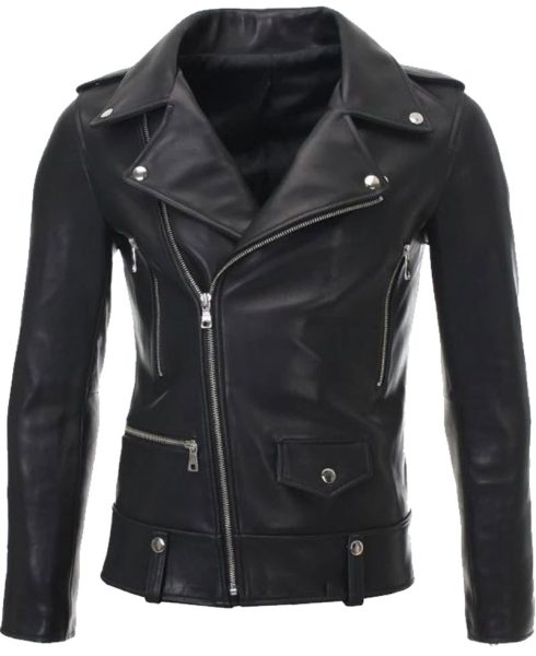 Women's FJ049 Motorcycle Asymmetrical Sheepskin Black Leather Jacket