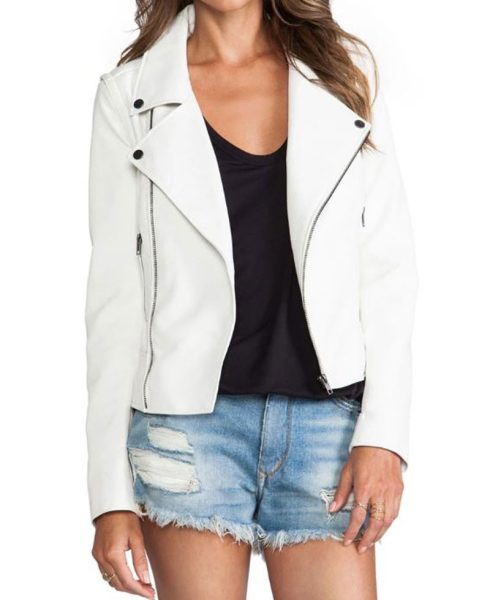 Women's FJ053 Asymmetrical White Motorcycle Leather Jacket