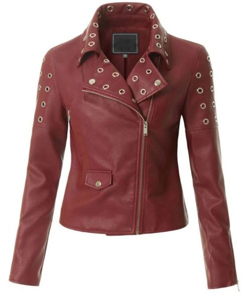 Women's FJ300 Motorcycle Designer Burgundy Leather Jacket
