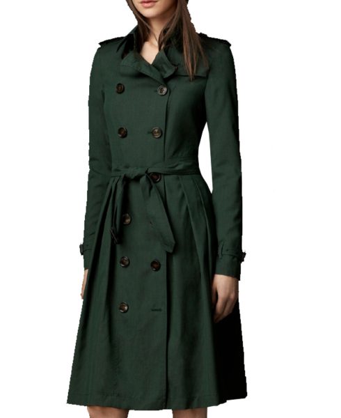 Women's Green Double Breasted Belted Coat