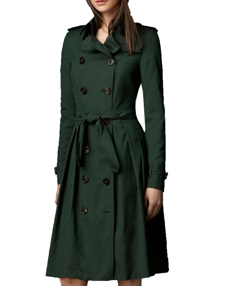 Women's Green Double Breasted Belted Coat