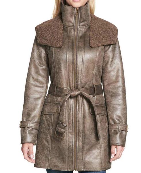Women's Mid Length Duster Shearling Leather Coat