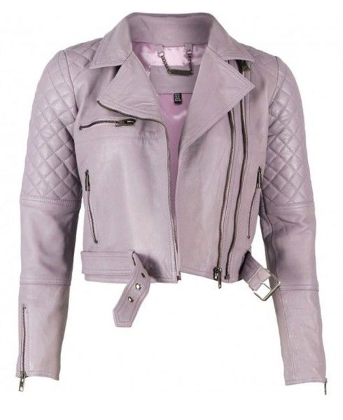 Women's Lavender Biker Asymmetrical Quilted Leather Jacket