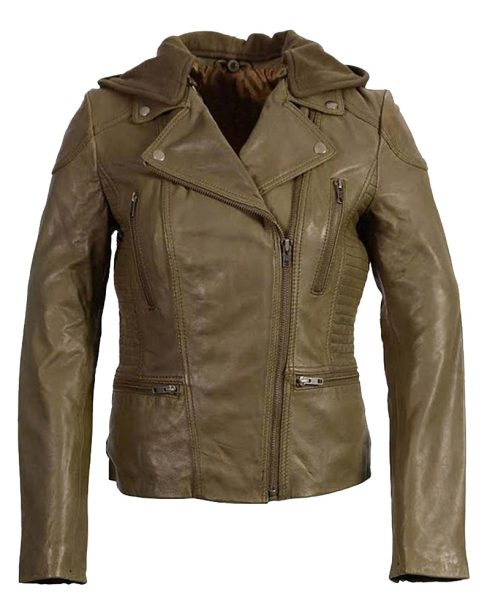 Women's Asymmetrical Olive Green Leather Jacket