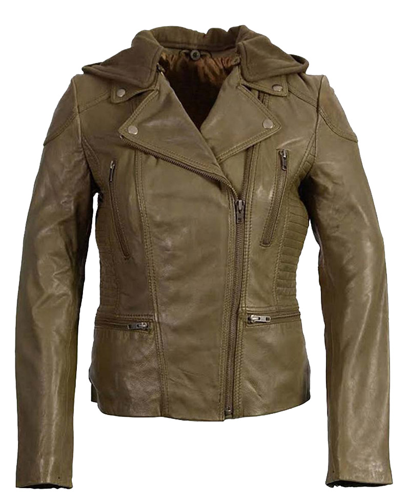Women's Asymmetrical Olive Green Leather Jacket