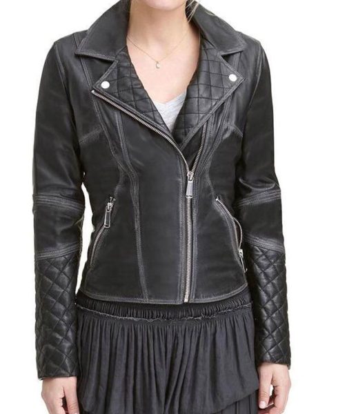 Women’s WFJ189 Quilted Black Leather Jacket