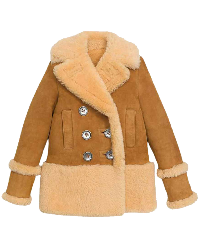 Women’s Winter Shearling Brown Leather Peacoat